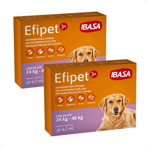 Kit 2 Efipet 3+ Ibasa Antipulgas para Cães de 24 a 40Kg - 6,7ml