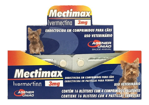 Kit 4 Mectimax Ivermectina Agener União 3 mg para Cães - 4 Comprimidos em Oferta na Shopee
