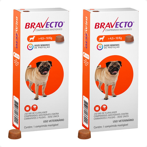 Kit 2 Antipulgas e Carrapatos MSD Bravecto para Cães de 4,5 a 10 Kg - 250 mg em Oferta na Shopee