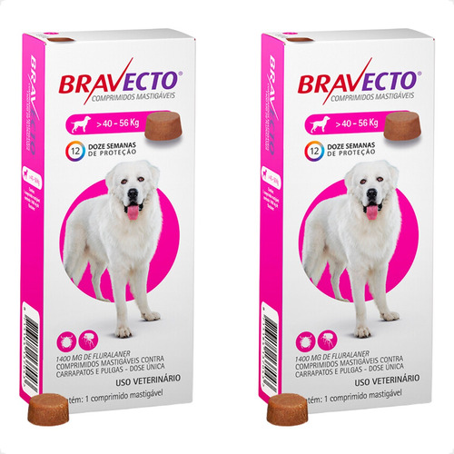 Kit 2 Antipulgas e Carrapatos MSD Bravecto para Cães de 40 a 56 Kg - 1400 mg em Oferta na Shopee