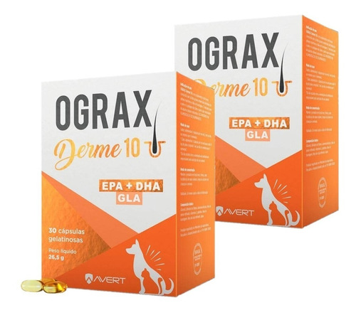 Kit 2 Suplemento Alimentar Avert Ograx Derme 10 Cães e Gatos - Cães e Gatos até 10 Kg - Pets