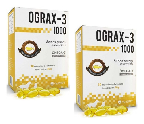 Kit 2 Suplemento Ograx-3 1000 Avert para Cães e Gatos - 30 Cápsulas - Pets