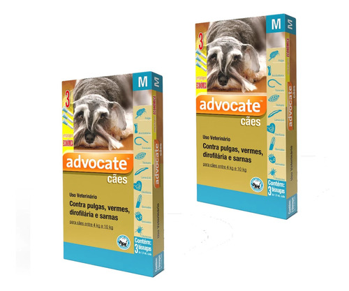 Kit 2 Antipulgas Advocate Elanco 1,0 mL para Cães de 4 Kg até 10 Kg - 3 Bisnagas em Oferta na Shopee