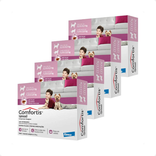 Kit 4 Antipulgas Comfortis Elanco 140 mg para Cães de 2,3 a 4 Kg e Gatos 1,4 a 2,8 Kg - 1 Comprimido - Pets