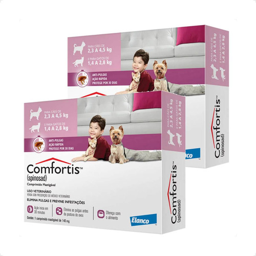 Kit 2 Comfortis Elanco 140 mg para Cães de 2,3 a 4 Kg e Gatos 1,4 a 2,8 Kg - 1 Comprimido - Pets