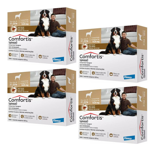 Kit 4 Antipulgas Comfortis Elanco 1620 mg para Cães de 27 a 54 Kg - 1 Comprimido em Oferta na Shopee