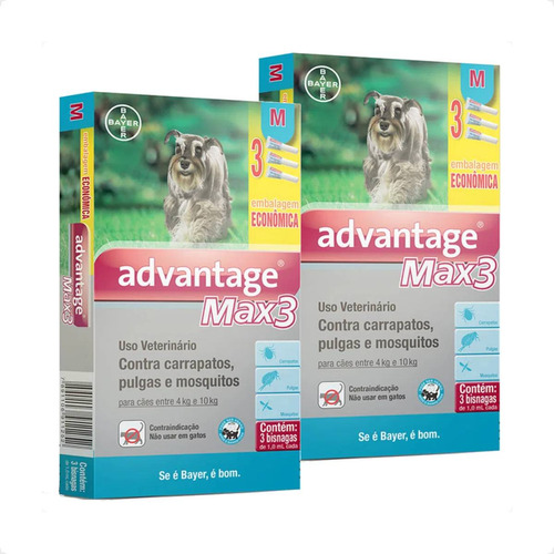 Kit 2 Advantage MAX3 1ml Elanco para Cães de 4 a 10kg - 3 Bisnagas em Oferta na Shopee