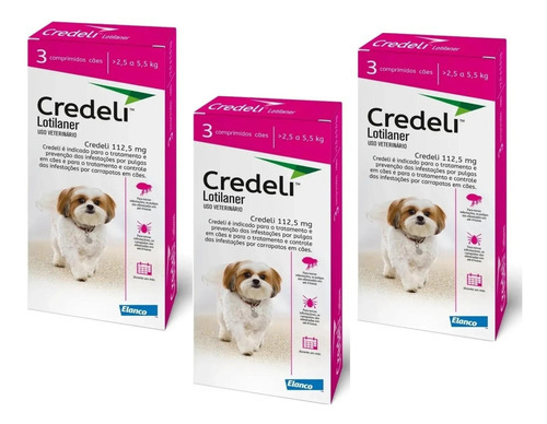 Kit 3 Antipulgas e Carrapatos Elanco Credeli para Cães de 2,5 a 5,5 Kg - 112,5 m
