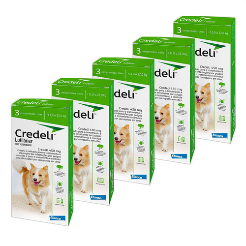 Kit 5 Antipulgas e Carrapatos Elanco Credeli para Cães de 11 a 22 Kg 450 mg - 3 Comprimidos em Oferta na Shopee