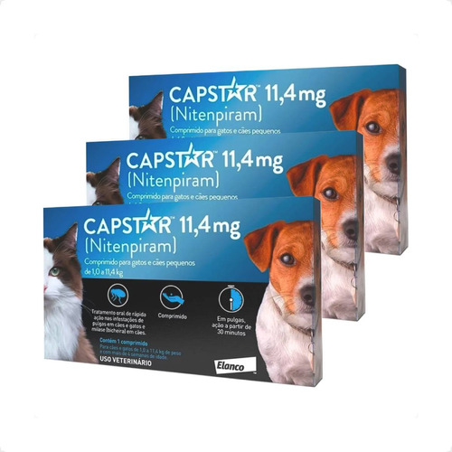 Kit 3 Antipulgas Elanco Capstar 11,4 mg para Cães e Gatos até 11,4 Kg - 1 Comprimido