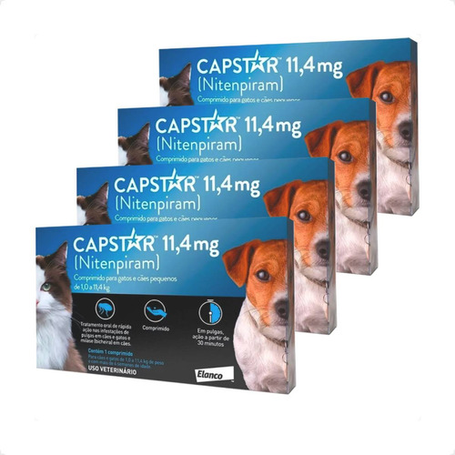Kit 4 Antipulgas Elanco Capstar 11,4 mg para Cães e Gatos até 11,4 Kg - 1 Comprimido - Pets