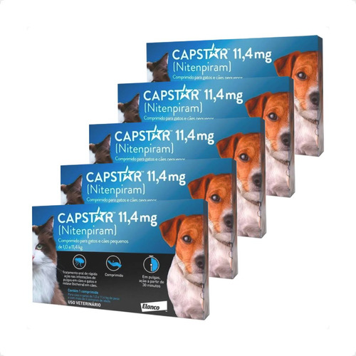Kit 5 Antipulgas Elanco Capstar 11,4 mg para Cães e Gatos até 11,4 Kg - 1 Comprimido em Oferta na Shopee