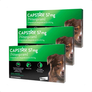 Kit 3 Antipulgas Elanco Capstar 57 mg para Cães acima de 11,4 Kg até 57 Kg - 1 Comprimido em Oferta na Shopee