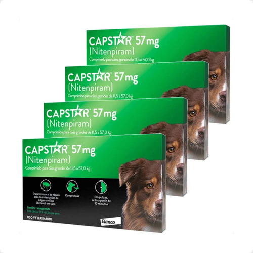 Kit 4 Antipulgas Elanco Capstar 57 mg para Cães acima de 11,4 Kg até 57 Kg - 1 Comprimido em Oferta na Shopee
