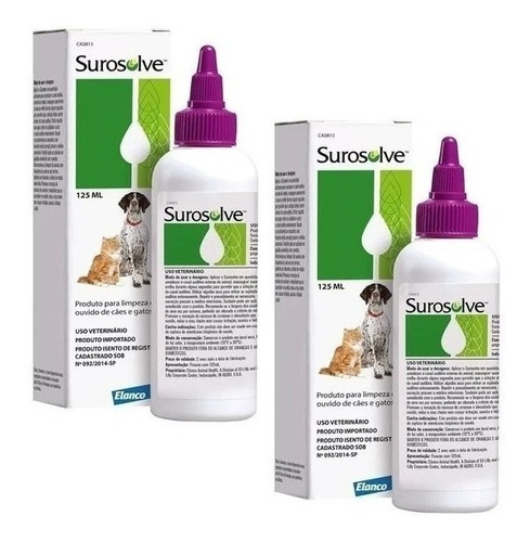 Kit 2 Surosolve Líquido Elanco Limpeza Auricular para Cães e Gatos - 125 mL em Oferta na Shopee
