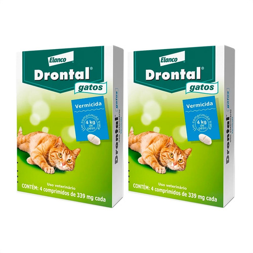 Kit 2 Vermífugo Elanco Drontal para Gatos de 4 Kg - 4 Comprimidos