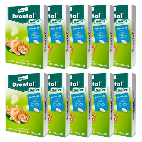 Kit 10 Drontal Elanco Vermífugo para Gatos de 4kg - 4 Comprimidos