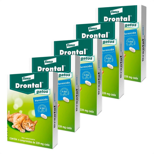 Kit 5 Vermífugo Elanco Drontal para Gatos de 4 Kg - 4 Comprimidos