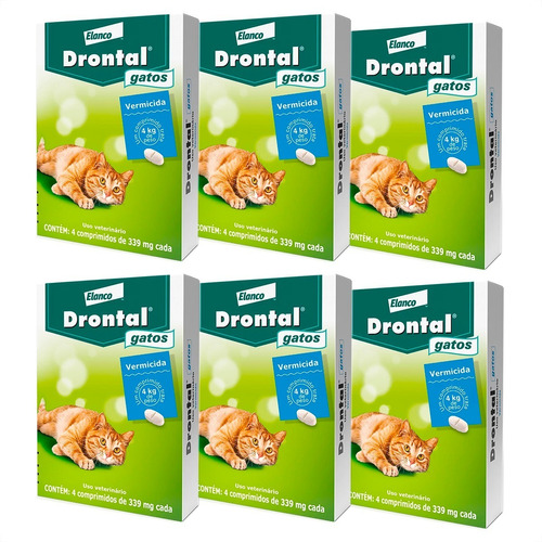 Kit 6 Vermífugo Elanco Drontal para Gatos de 4 Kg - 4 Comprimidos