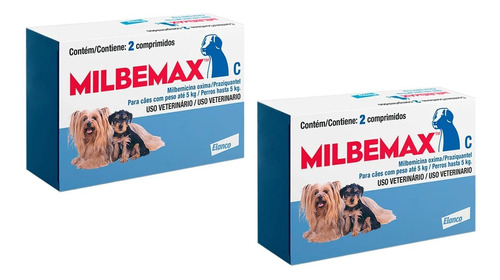 Kit 2 Milbemax C para Cães até 5 Kg Elanco Vermífugo - 2 Comprimidos - Pets