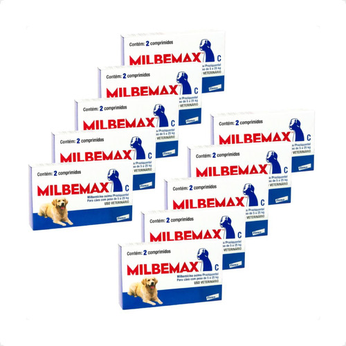 Kit 10 Milbemax C Elanco Vermífugo para Cães de 5 a 25kg - 2 Comprimidos