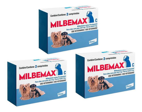 Kit 3 Milbemax C para Cães até 5 Kg Elanco Vermífugo - 2 Comprimidos em Oferta na Shopee