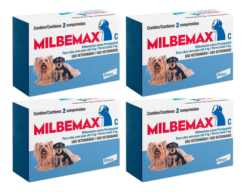 Kit 4 Milbemax C para Cães até 5 Kg Elanco Vermífugo - 2 Comprimidos em Oferta na Shopee