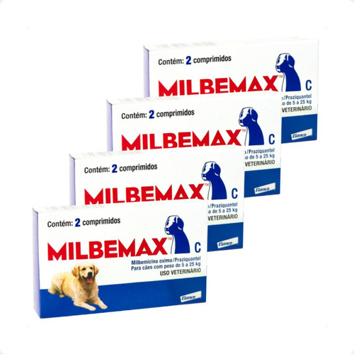 Kit 4 Milbemax C para Cães de 5 a 25 Kg Elanco Vermífugo - 2 Comprimidos em Oferta na Shopee