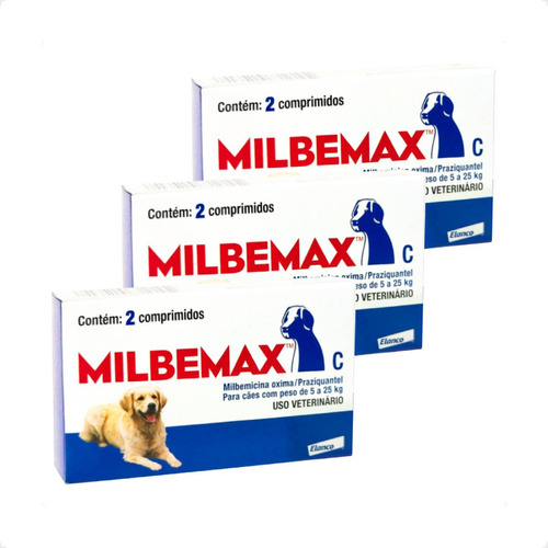 Kit 3 Milbemax C para Cães de 5 a 25 Kg Elanco Vermífugo - 2 Comprimidos em Oferta na Shopee