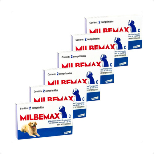 Kit 6 Milbemax C para Cães de 5 a 25 Kg Elanco Vermífugo - 2 Comprimidos em Oferta na Shopee