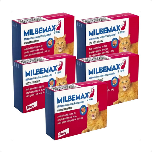Kit 5 Milbemax FC para Gatos de 2 Kg a 8 Kg Elanco Vermifugo - 2 Comprimidos em Oferta na Shopee