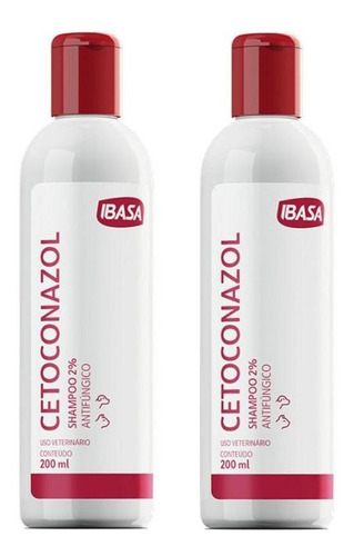 Kit 2 Shampoo Antifúngico Ibasa Cetoconazol 2% para Cães e Gatos - 200 mL