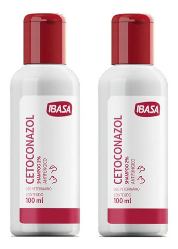 Kit 2 Shampoo Antifúngico Ibasa Cetoconazol 2% para Cães e Gatos - 100 mL - Pets