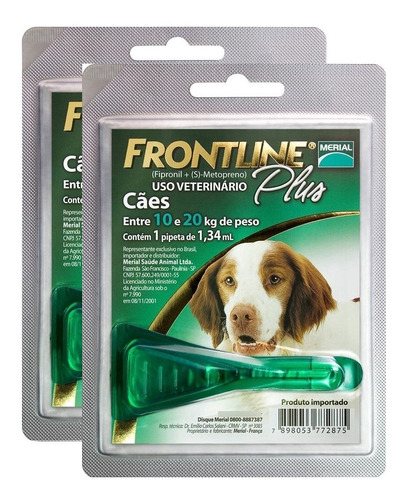 Kit 2 Antipulgas e Carrapatos Frontline Plus para Cães de 10 a 20 Kg - 1 Pipeta - 1,34 mL em Oferta na Shopee