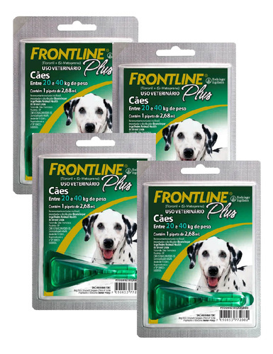 Kit 4 Antipulgas e Carrapatos Frontline Plus para Cães de 20 a 40 Kg - 1 Pipeta - 2.68 mL