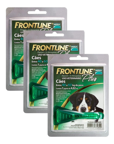 Kit 3 Antipulgas e Carrapatos Frontline Plus para Cães de 40 a 60 Kg - 1 Pipeta - 4,02 mL em Oferta na Shopee