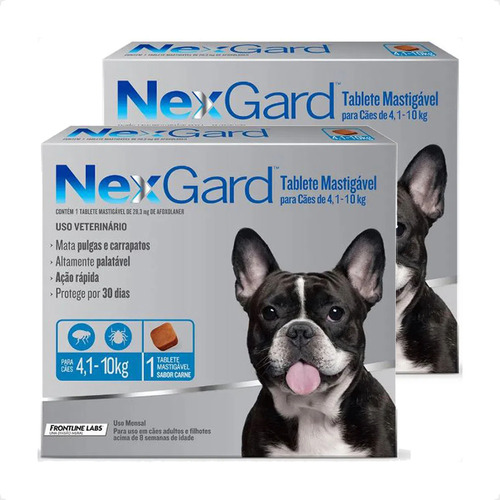 Kit 2 Antipulgas e Carrapatos NexGard 28,3 mg para Cães de 4,1 a 10 Kg - 1 Tablete em Oferta na Shopee