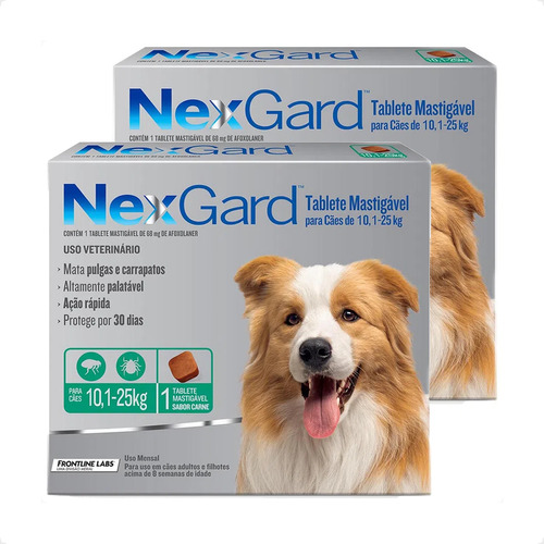Kit 2 Antipulgas e Carrapatos NexGard 68 mg para Cães de 10,1 a 25 Kg - 1 Tablete em Oferta na Shopee