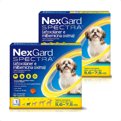 Kit 2 Antipulgas, Carrapatos e Vermífugo NexGard Spectra para Cães de 3,6 a 7,5 Kg - 1 Tablete em Oferta na Shopee
