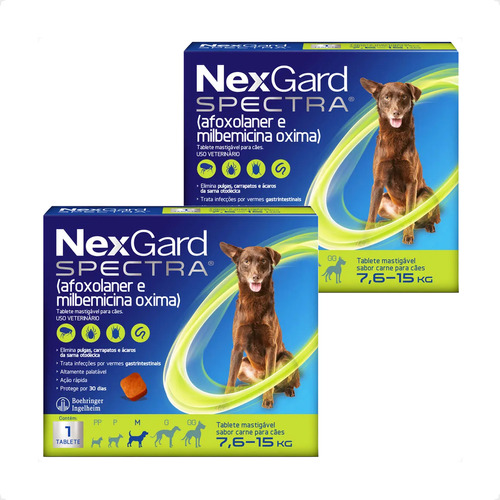 Kit 2 Antipulgas, Carrapatos e Vermifugo NexGard Spectra para Cães de 7,6 a 15 Kg - 1 Tablete em Oferta na Shopee