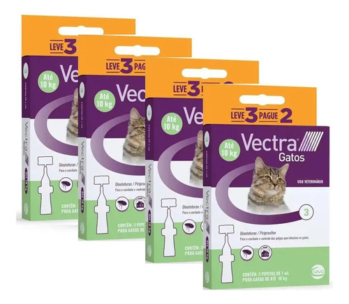 Kit 4 Antipulgas Ceva Vectra para Gatos até 10 Kg - 3 Pipetas (Leve 3 Pague 2) em Oferta na Shopee