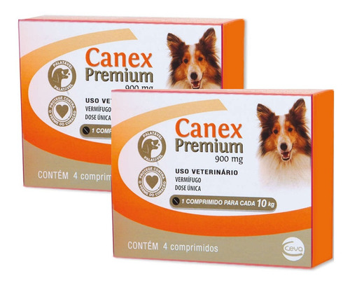 Kit 2 Vermífugo Canex Premium 900 mg para Cães - 4 Comprimidos - Pets