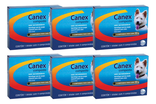 Kit 6 Vermifugo Ceva Canex Composto para Cães - 4 Comprimidos - Pets