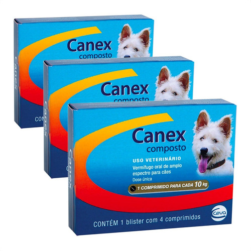 Kit 3 Vermifugo Ceva Canex Composto para Cães - 4 Comprimidos em Oferta na Shopee