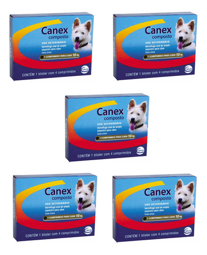 Kit 5 Vermifugo Ceva Canex Composto para Cães - 4 Comprimidos em Oferta na Shopee
