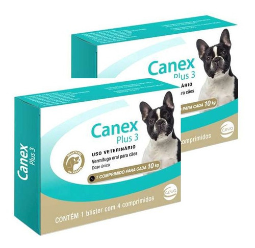 Kit 2 Vermífugo Ceva Canex Plus 3 para Cães - 4 Comprimidos - Pets