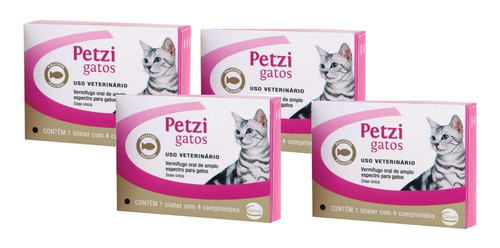 Kit 4 Vermifugo Ceva Petzi Gatos 600 mg - 4 Comprimidos