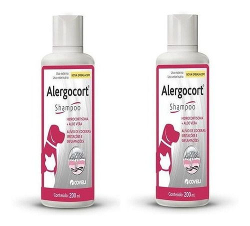 Kit 2 Shampoo Antialérgico Coveli Alergocort para Cães e Gatos - 200 mL
