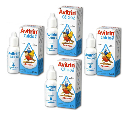 Kit 4 Suplemento Vitamínico Avitrin Cálcio para Pássaros - 15 mL