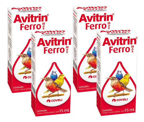Kit 4 Suplemento Vitamínico Avitrin Ferro Max para Pássaros - 15 mL em Oferta na Shopee